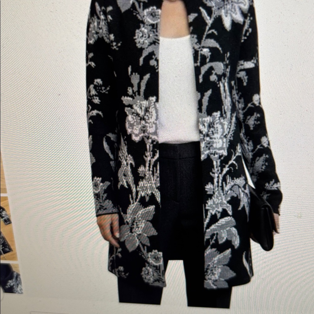 Cynthia Rowley Charcoal and Light Gray Floral Knit Cardigan Duster XL